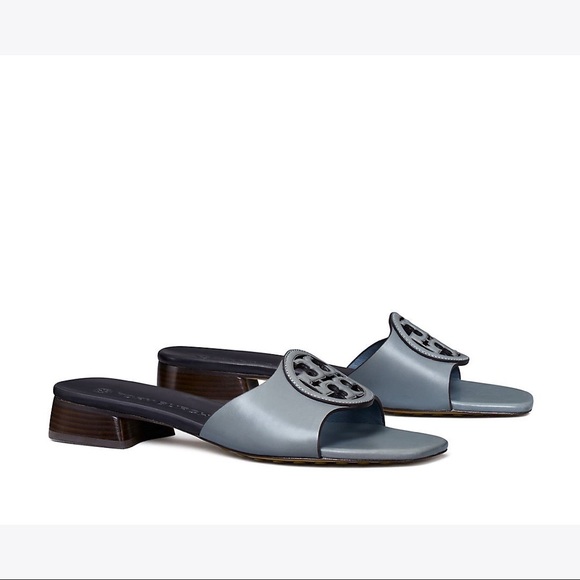 Tory Burch Bombé Miller Slides Light Blue/Navy 9🥰🎁 - Picture 1 of 8